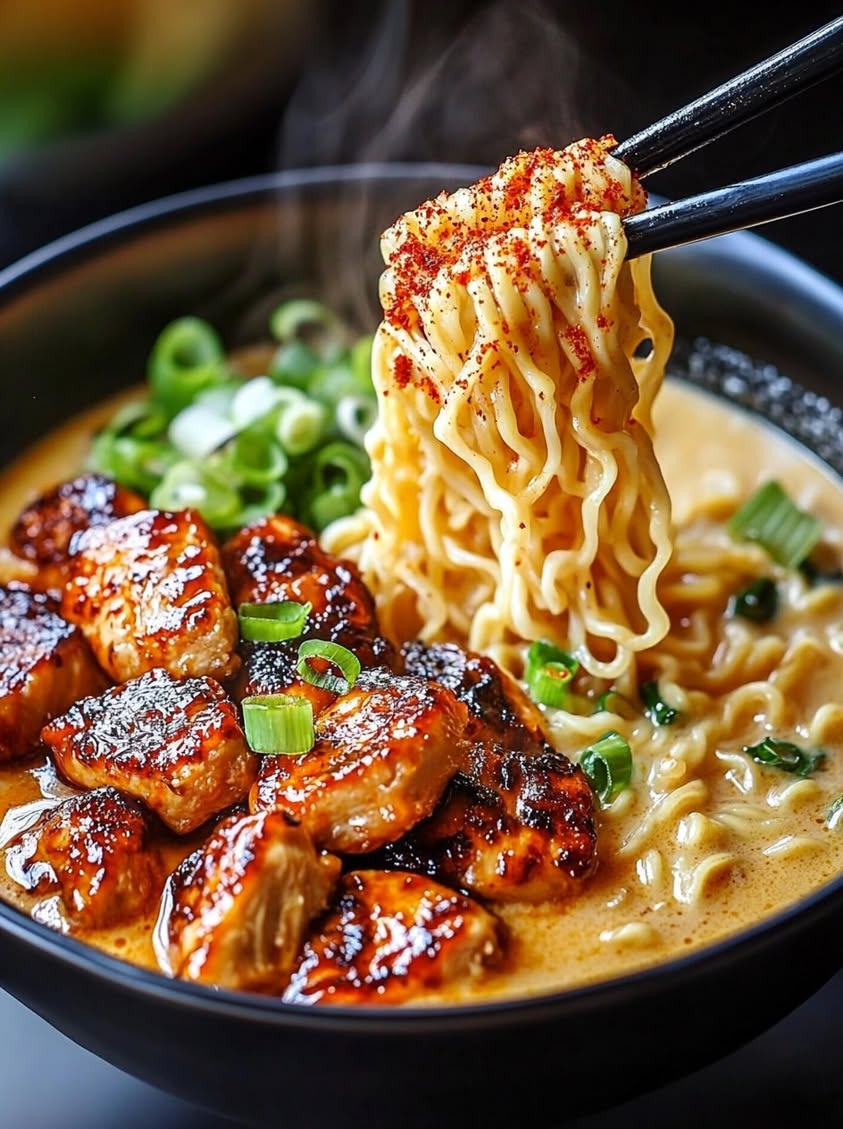 Creamy Fiery Garlic Chicken Ramen with Charred Glazed Chicken Recipe 22 creamy fiery garlic chicken ramen