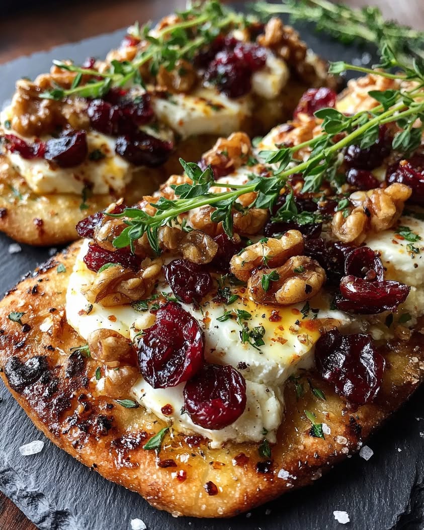 Crispy Brie Cranberry Flatbread Recipe 17 crispy flatbread brie cranberries walnuts