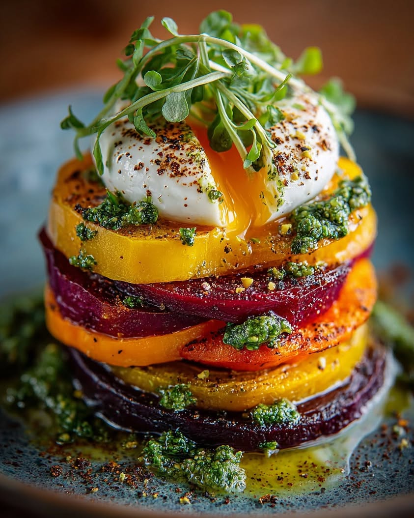 Golden Beet Burrata Stack Recipe 18 golden beet burrata stack pistachio pesto