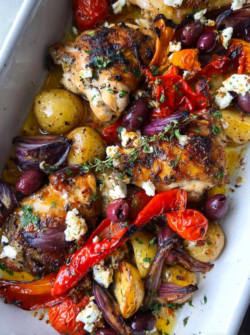 Golden Greek Lemon Chicken with Roasted Vegetables and Feta 24 golden greek lemon chicken roasted vegetables