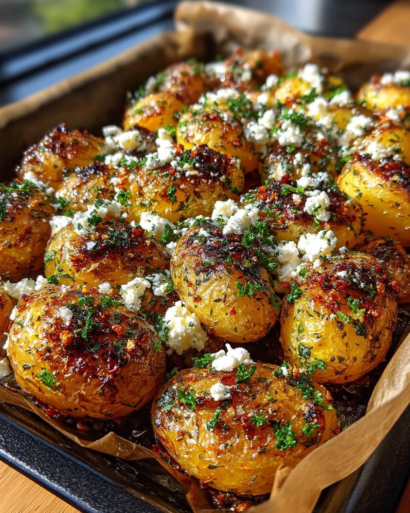 Golden Herb Potatoes with Goat Cheese 19 golden herb potatoes goat cheese crumble
