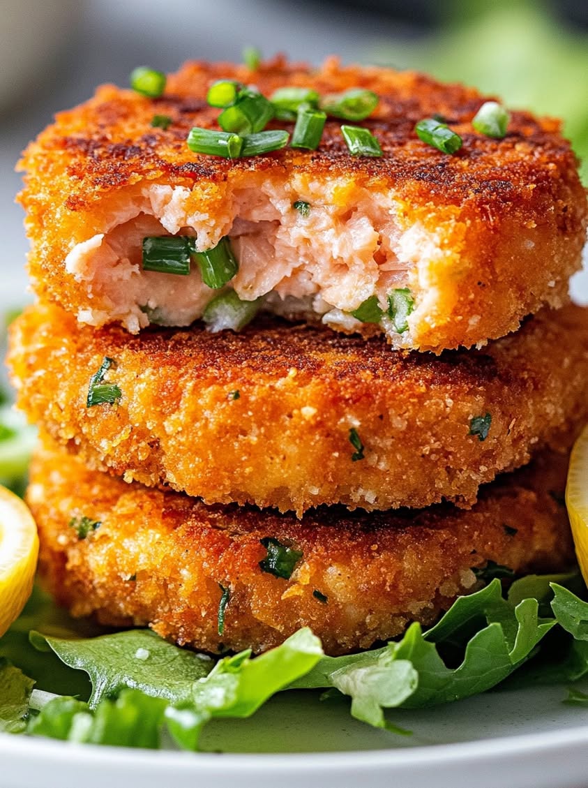 Golden Southern Salmon Patties with Lemon and Green Onions Recipe 18 golden southern salmon patties