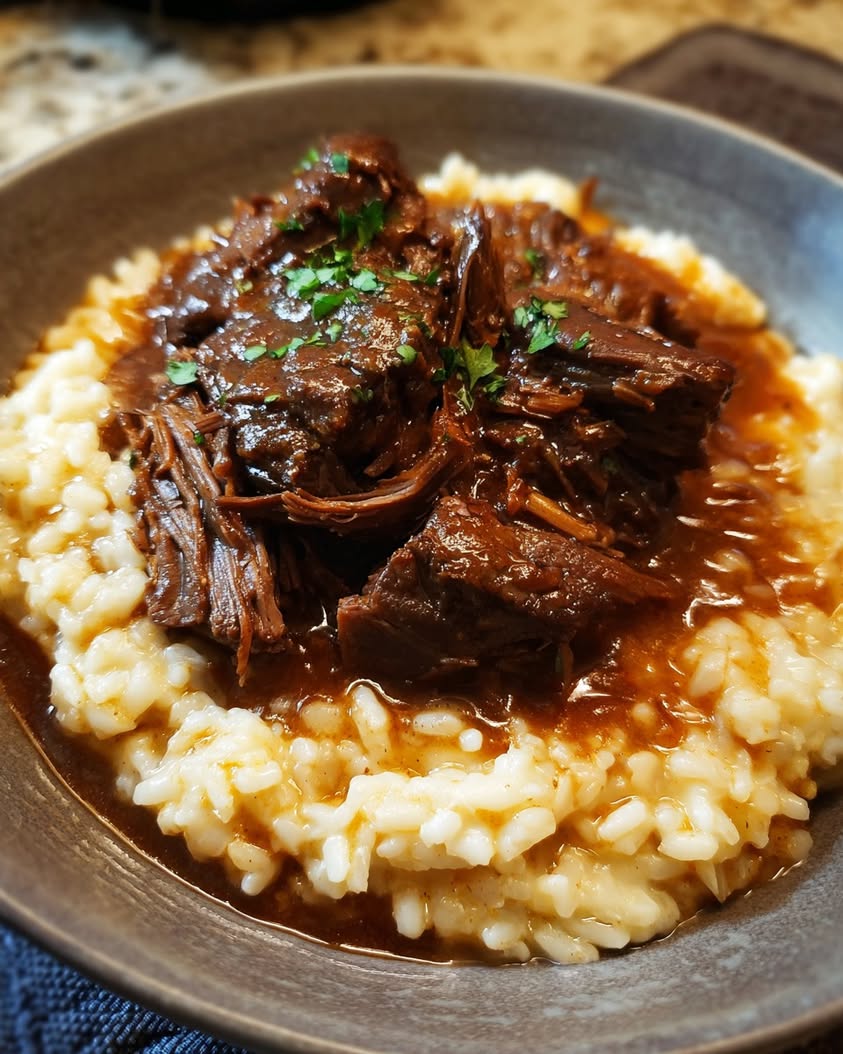 Fork-Tender Herb-Braised Pot Roast with Creamy Parmesan Risotto 32 herb braised pot roast parmesan risotto