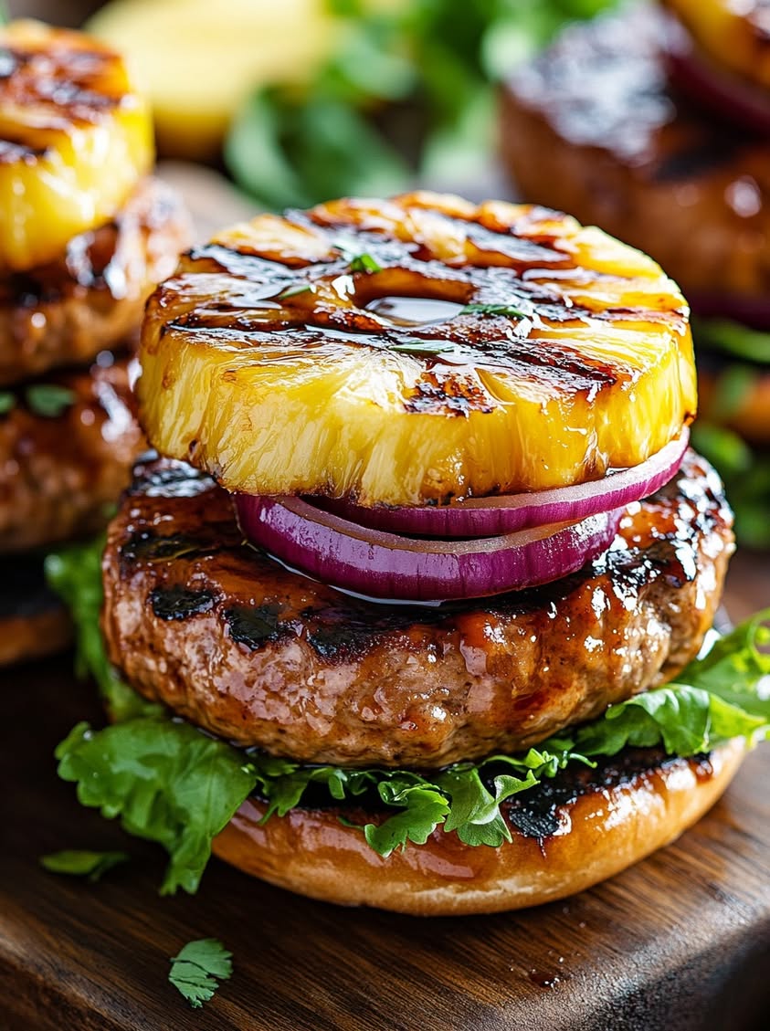 Juicy Teriyaki Turkey Burgers with Pineapple and Charred Onion 24 juicy teriyaki turkey burgers pineapple