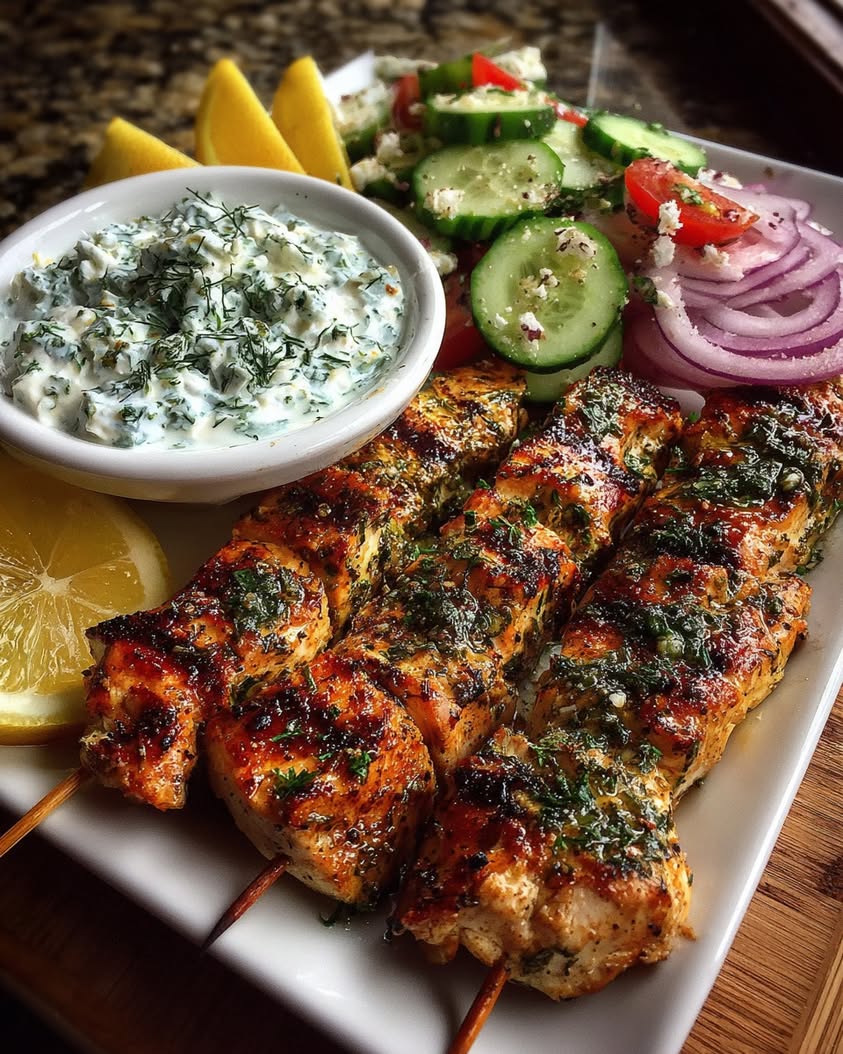 Lemon Herb Chicken Skewers Recipe 26 lemon herb chicken skewers tzatziki