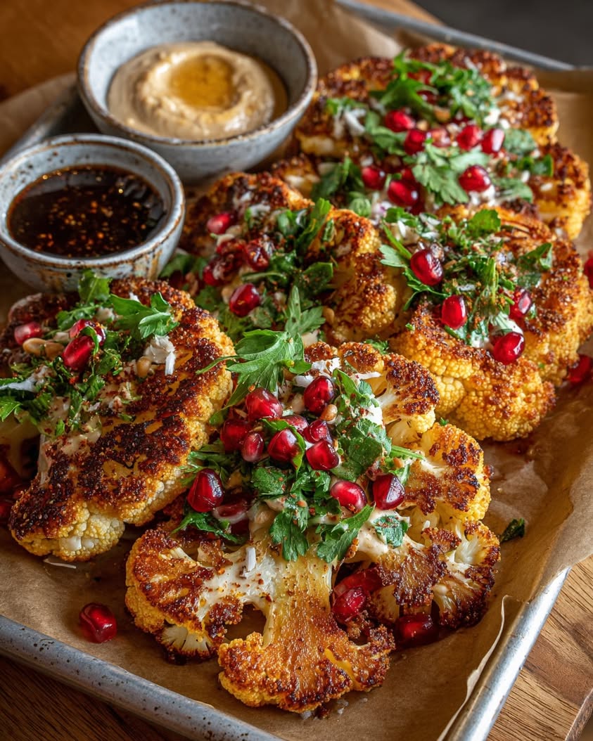 Mediterranean Roasted Cauliflower Steak Recipe 20 mediterranean cauliflower steaks tahini pomegranate