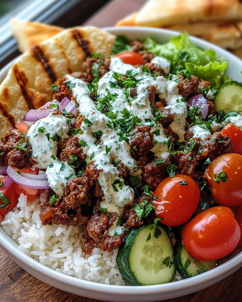 Mediterranean Lamb Gyro Bowls with Creamy Garlic Cucumber Drizzle 24 mediterranean lamb gyro bowls