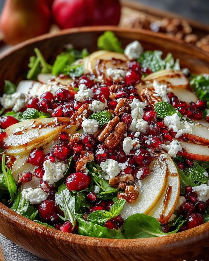 Winter Salad with Feta Snowflakes 15 pear pomegranate cranberry winter salad