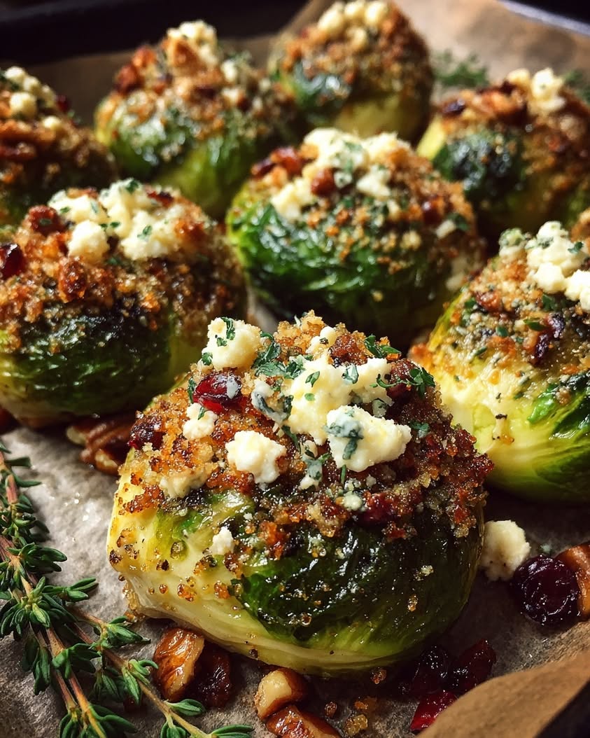 Pecan-Crusted Brussels Sprouts with Glaze 20 pecan crusted brussels sprouts feta glaze