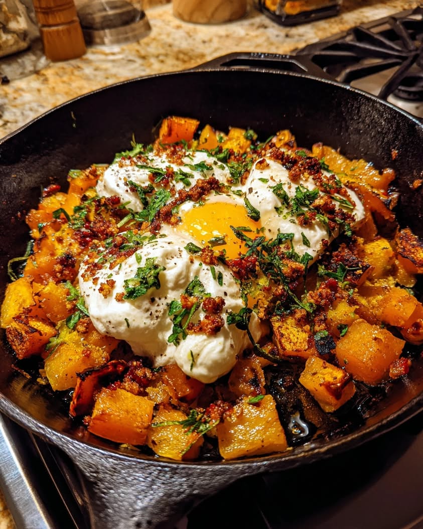 Roasted Squash Skillet with Burrata 18 roasted squash skillet burrata honey