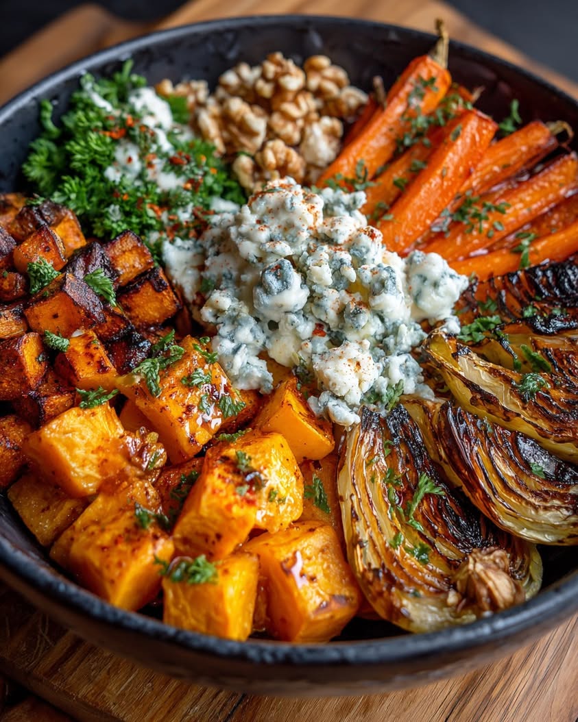 Roasted Harvest Bowl with Maple Walnut Glaze 22 roasted sweet potato squash carrot bowl