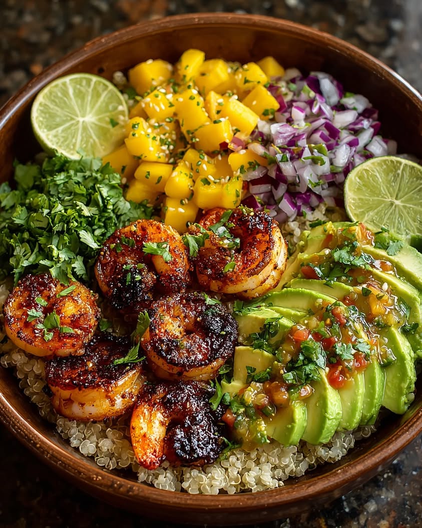 Zesty Shrimp Avocado Mango Bowls 21 shrimp avocado bowls mango salsa