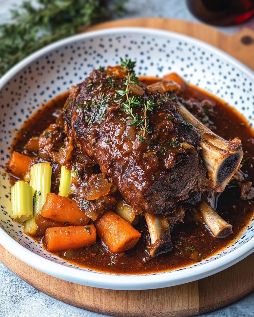 Slow-Braised Lamb Shanks in Red Wine Rosemary Jus Recipe 24 slow braised lamb shanks red wine