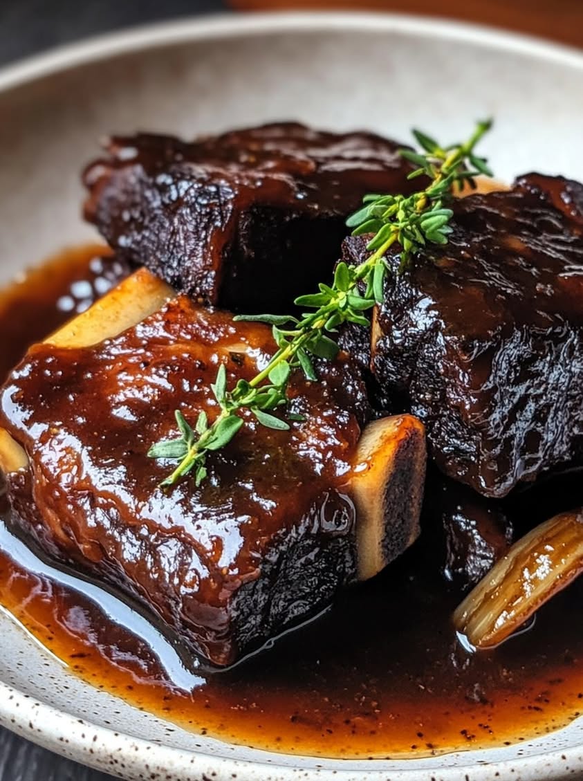Slow-Braised Short Ribs with Sticky Maple Bourbon Glaze Recipe 24 slow braised short ribs maple bourbon glaze