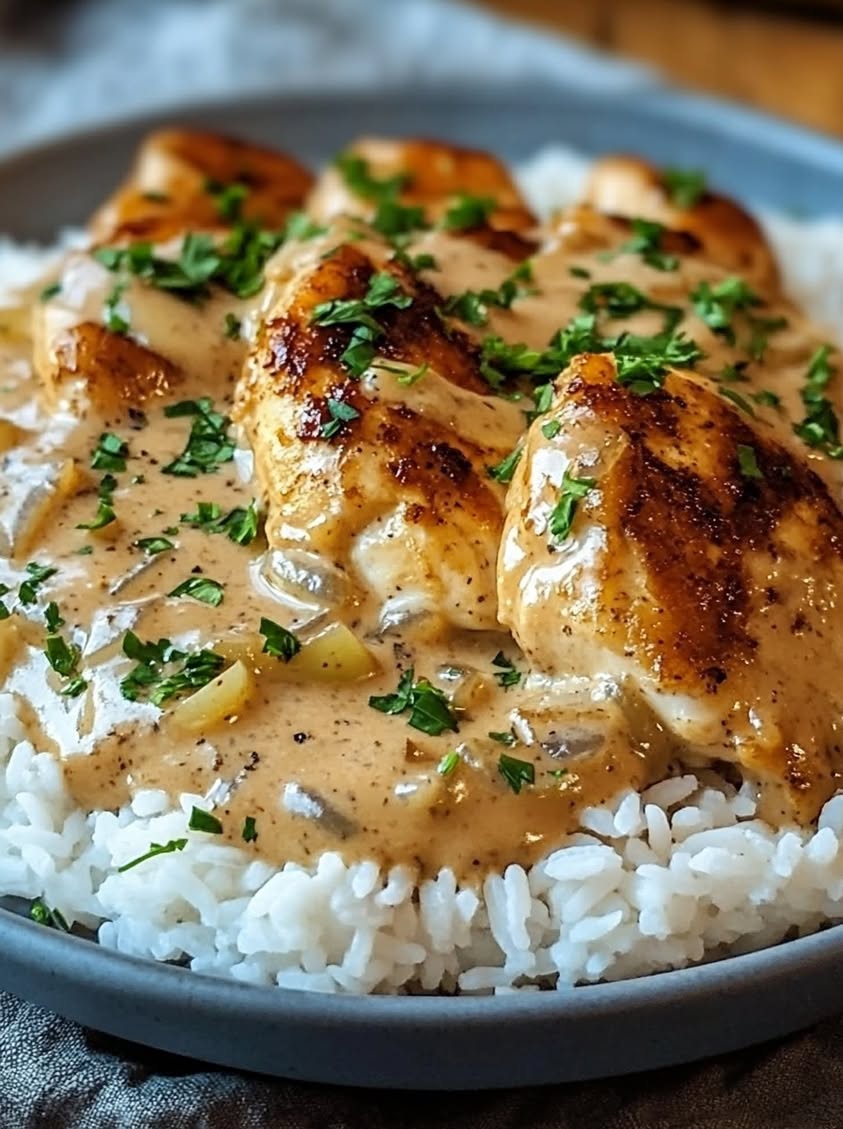 Southern-Style Smothered Chicken with Creamy Pepper Onion Gravy 24 southern chicken pepper onion gravy