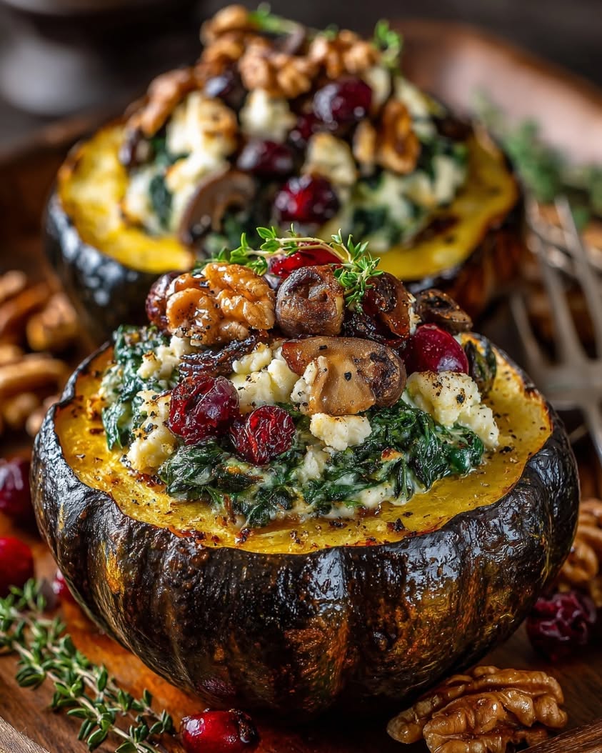 Savory Stuffed Acorn Squash Recipe 19 stuffed acorn squash spinach mushroom feta