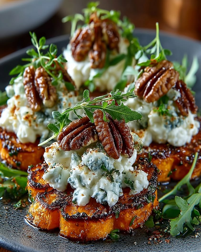 Sweet Potato Coins with Blue Cheese Mousse 22 sweet potato coins blue cheese mousse