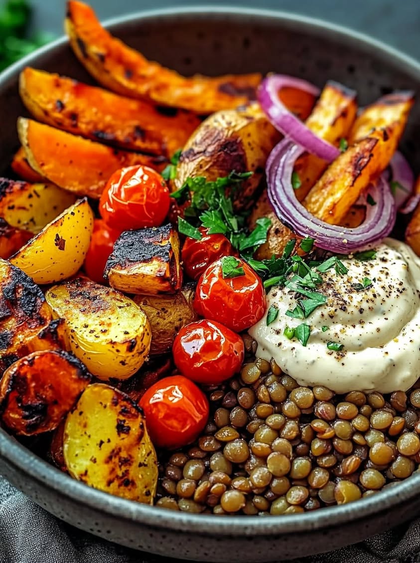 Wholesome Mediterranean Lentils with Roasted Vegetables and Creamy Tahini 22 wholesome mediterranean lentils roasted vegetables