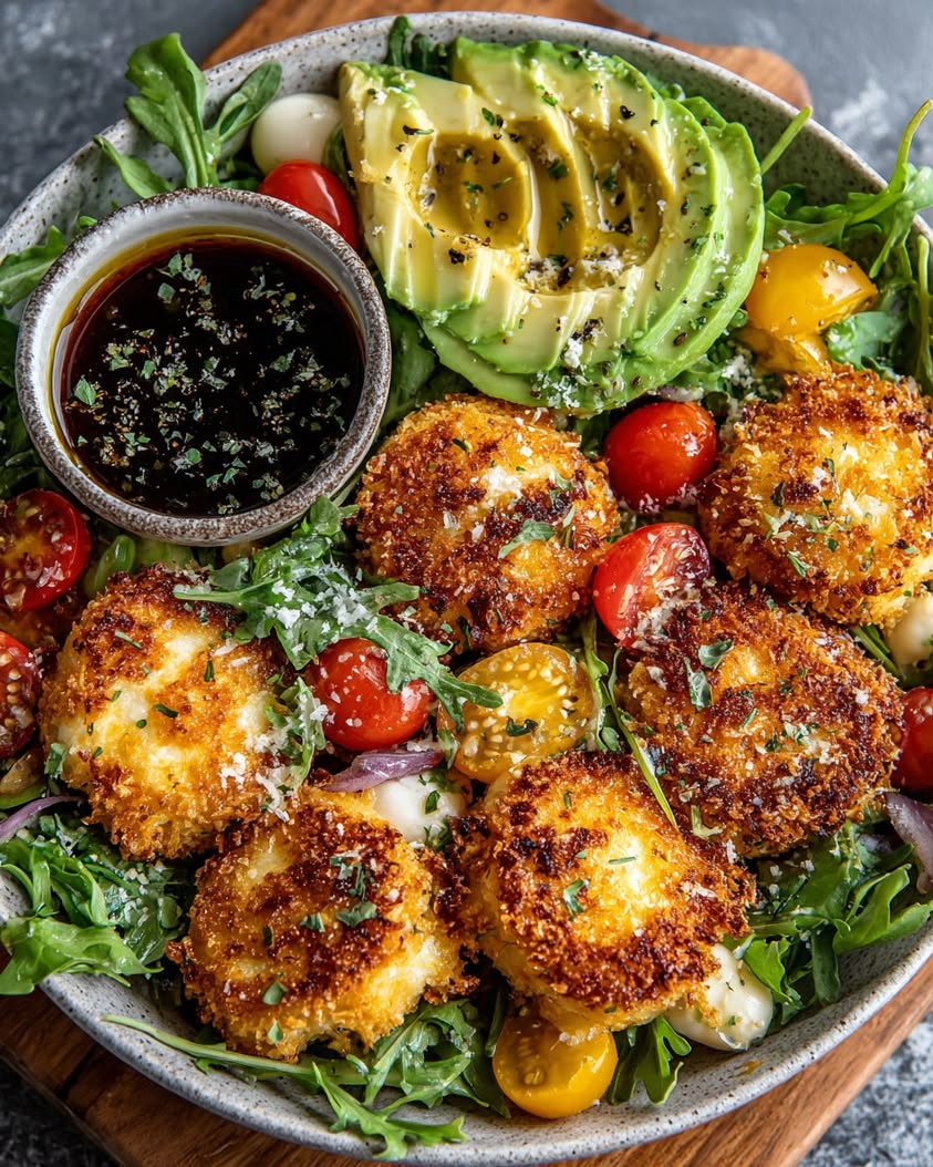 Arugula Avocado Salad with Mozzarella Fritters 3 arugula avocado salad mozzarella fritters