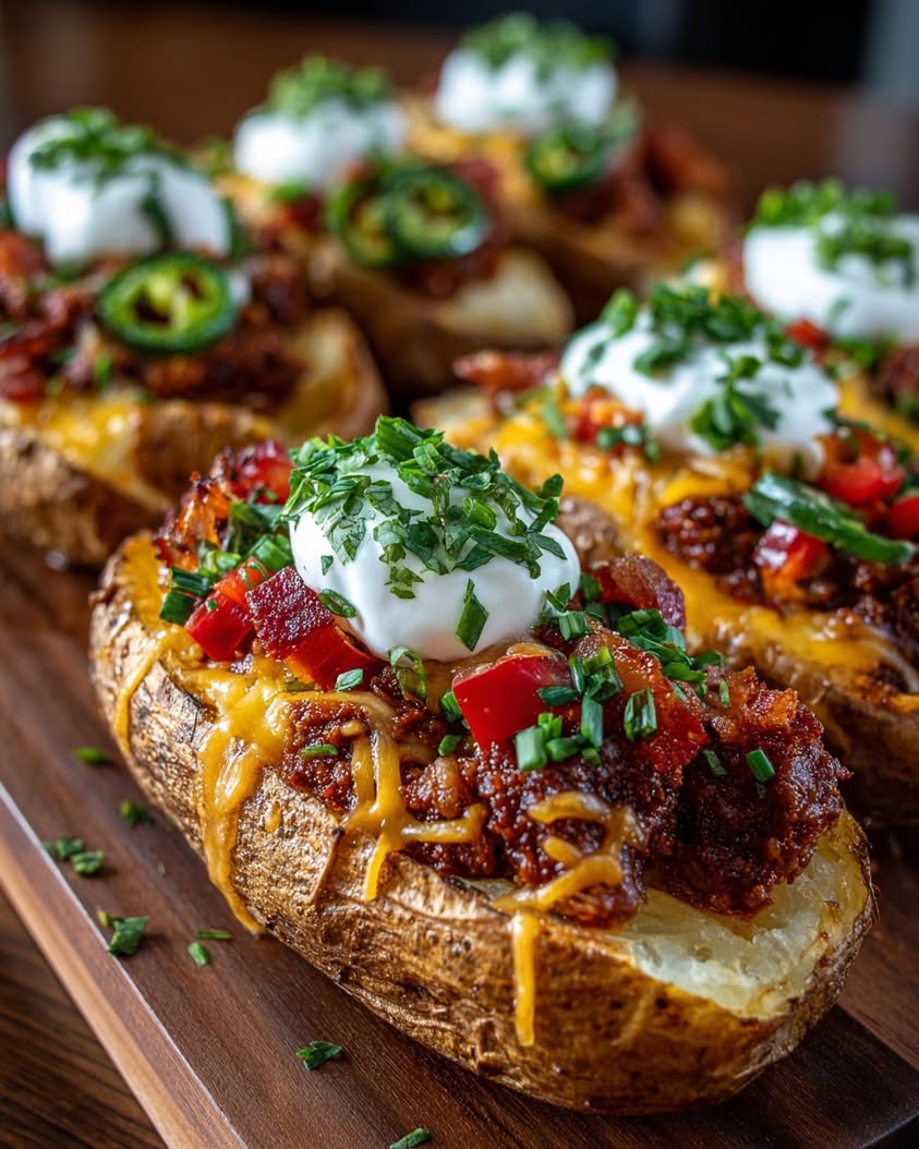 Ultimate Chili Cheese Potato Skins 3 chili cheese potato skins
