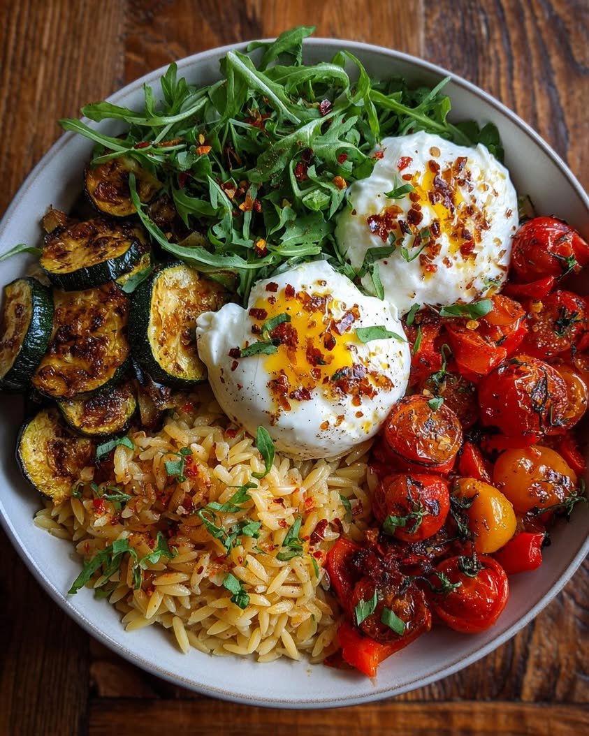Deconstructed Lemon Orzo Burrata Bowl 3 deconstructed lemon garlic orzo bowl