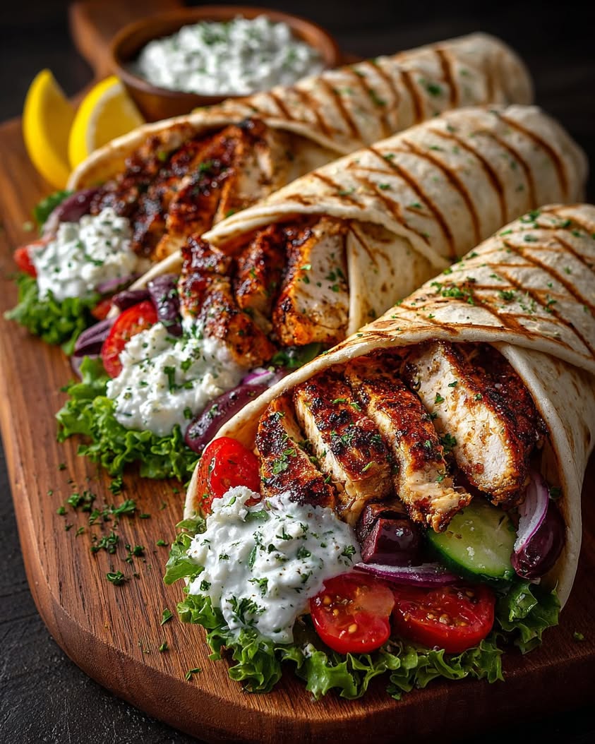 Greek Chicken Wrap Recipe with Tzatziki 3 greek chicken wraps garlic yogurt