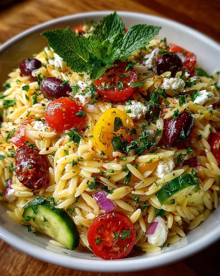 Greek Orzo Salad with Feta 3 greek orzo salad olives feta