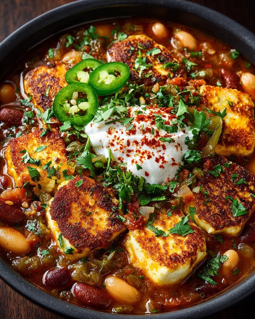 Halloumi and White Bean Chili Recipe 3 halloumi white bean chili