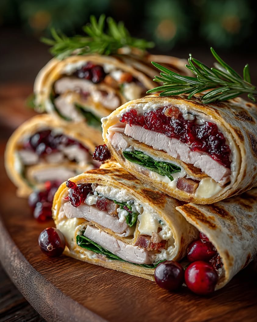 Cranberry Brie Turkey Pinwheels Recipe 3 layered cranberry brie turkey pinwheels