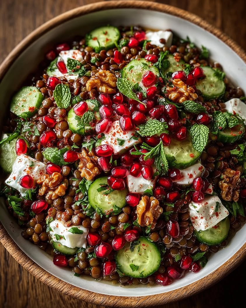 Lentil Pomegranate Salad with Feta Dressing 3 lentil pomegranate salad feta dressing