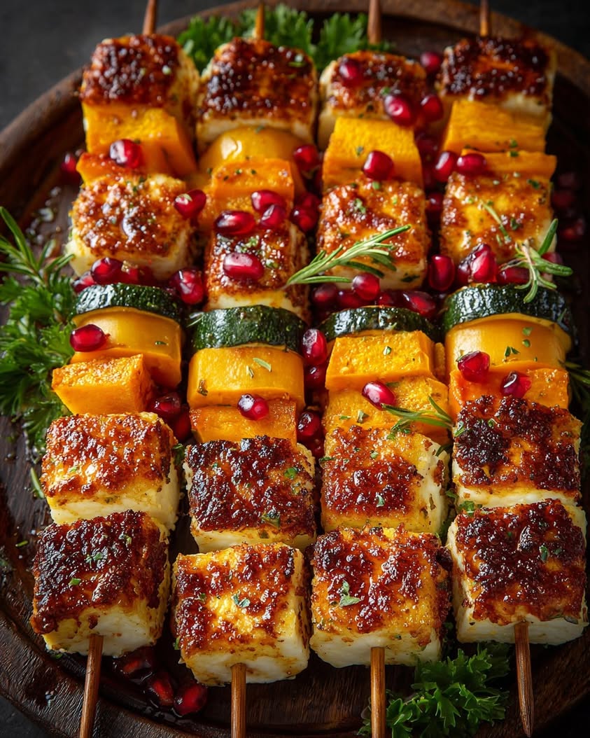 Maple-Glazed Halloumi Squash Skewers Recipe 3 maple glazed halloumi butternut squash skewers