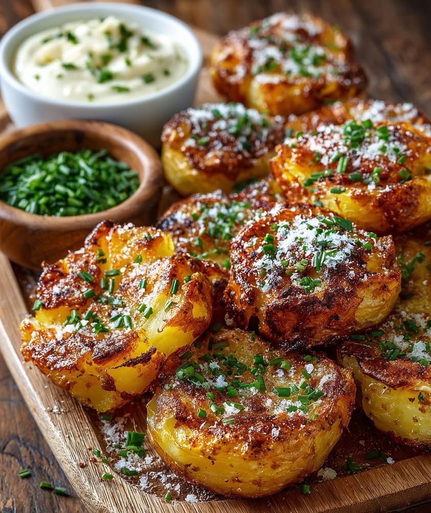 Crispy Smashed Truffle Potatoes Recipe 3 smashed crispy potatoes truffle mayo