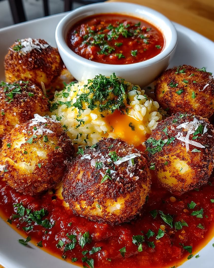 Smoked Burrata Arancini with Spicy Marinara 3 smoked burrata arancini spicy marinara