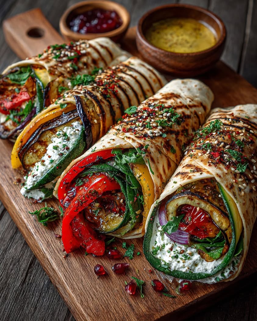 Smoked Vegetable Lavash Feta Rolls 3 smoked vegetable lavash rolls feta zaatar