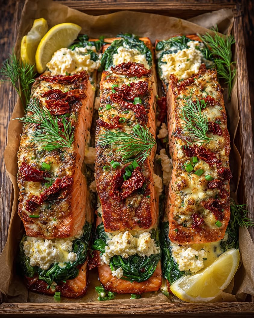 Feta Stuffed Salmon Delight 3 stuffed salmon feta sun dried tomatoes