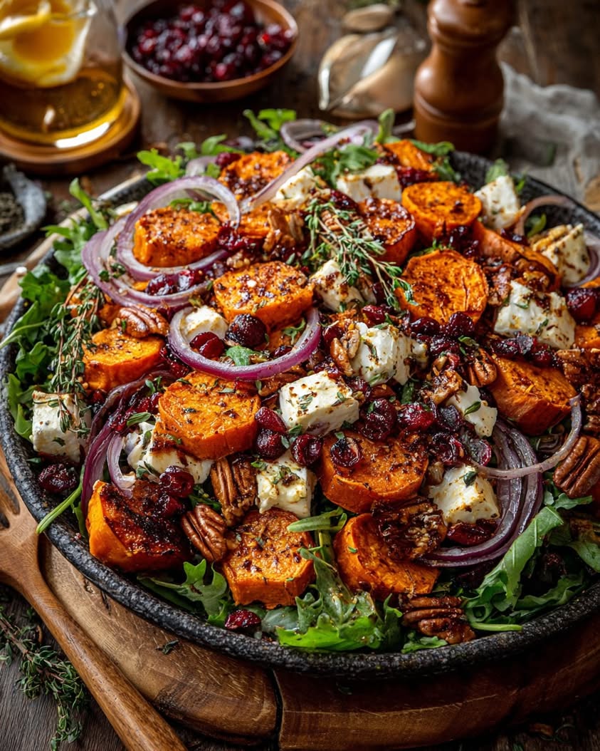 Warm Winter Sweet Potato Brie Salad 3 warm winter salad sweet potato cranberry brie