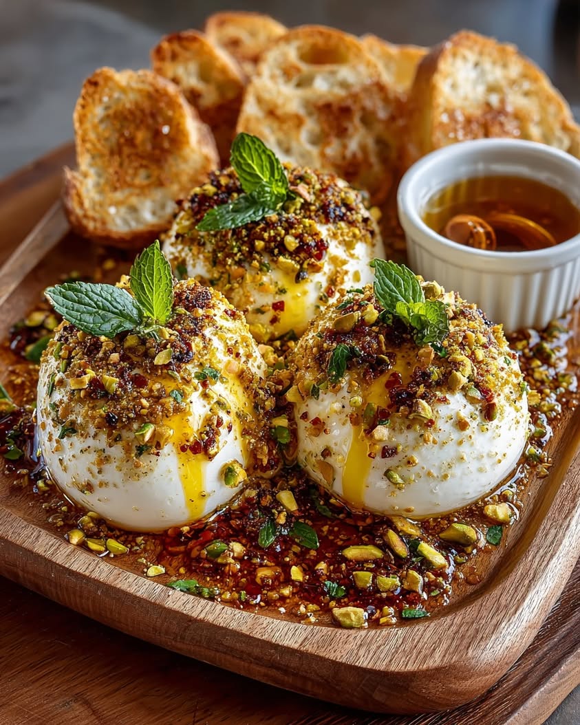 Burrata with Hot Honey Pistachios 3 burrata bomb hot honey pistachio 1