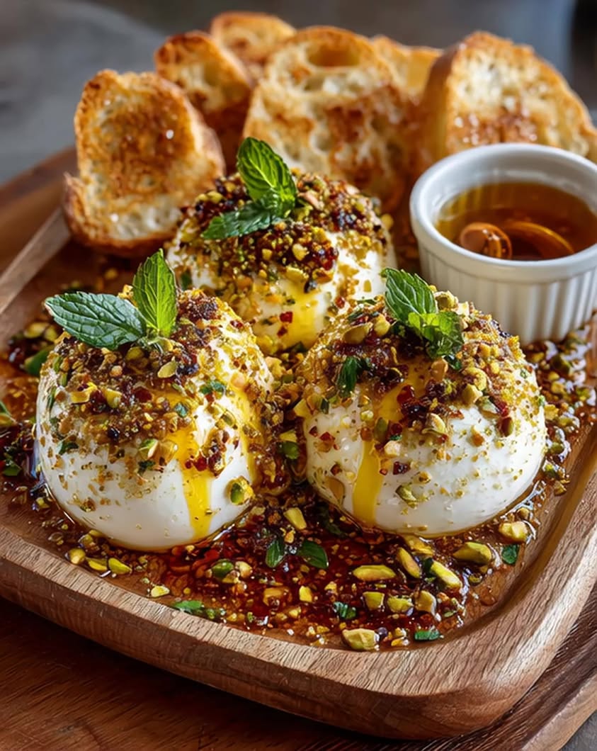 Burrata Bomb with Hot Honey 3 burrata bomb hot honey pistachio