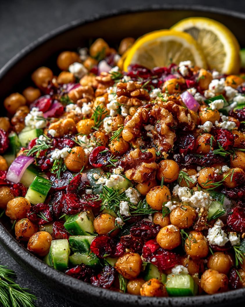 Feta Cranberry Chickpea Lemon Salad 3 feta cranberry chickpeas lemon vinaigrette