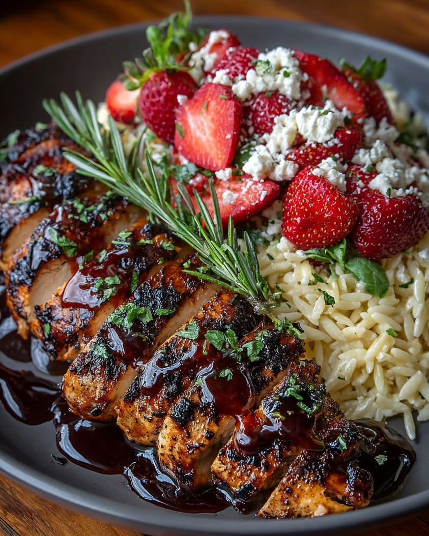 Grilled Chicken with Strawberry Balsamic Glaze 3 grilled chicken strawberry balsamic orzo
