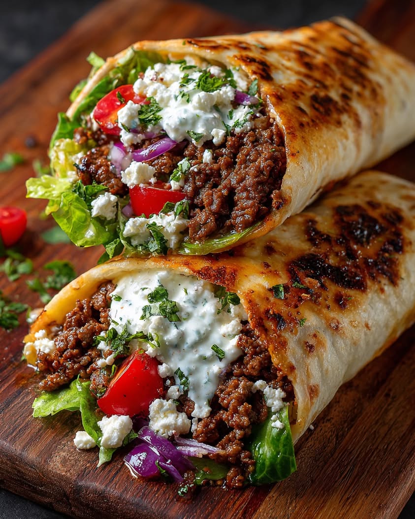 Mediterranean Beef Wrap with Feta Cream 3 mediterranean beef wrap lemon feta