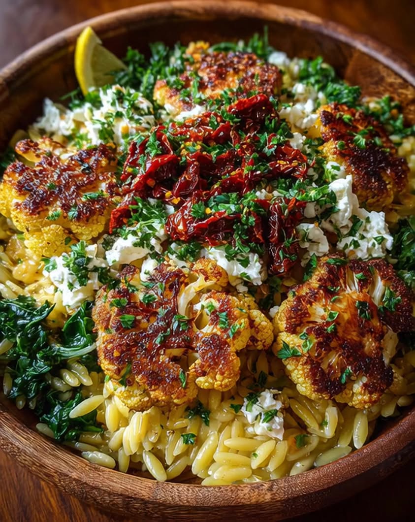 Honey-Lemon Feta Orzo Bowl 3 roasted cauliflower orzo bowl