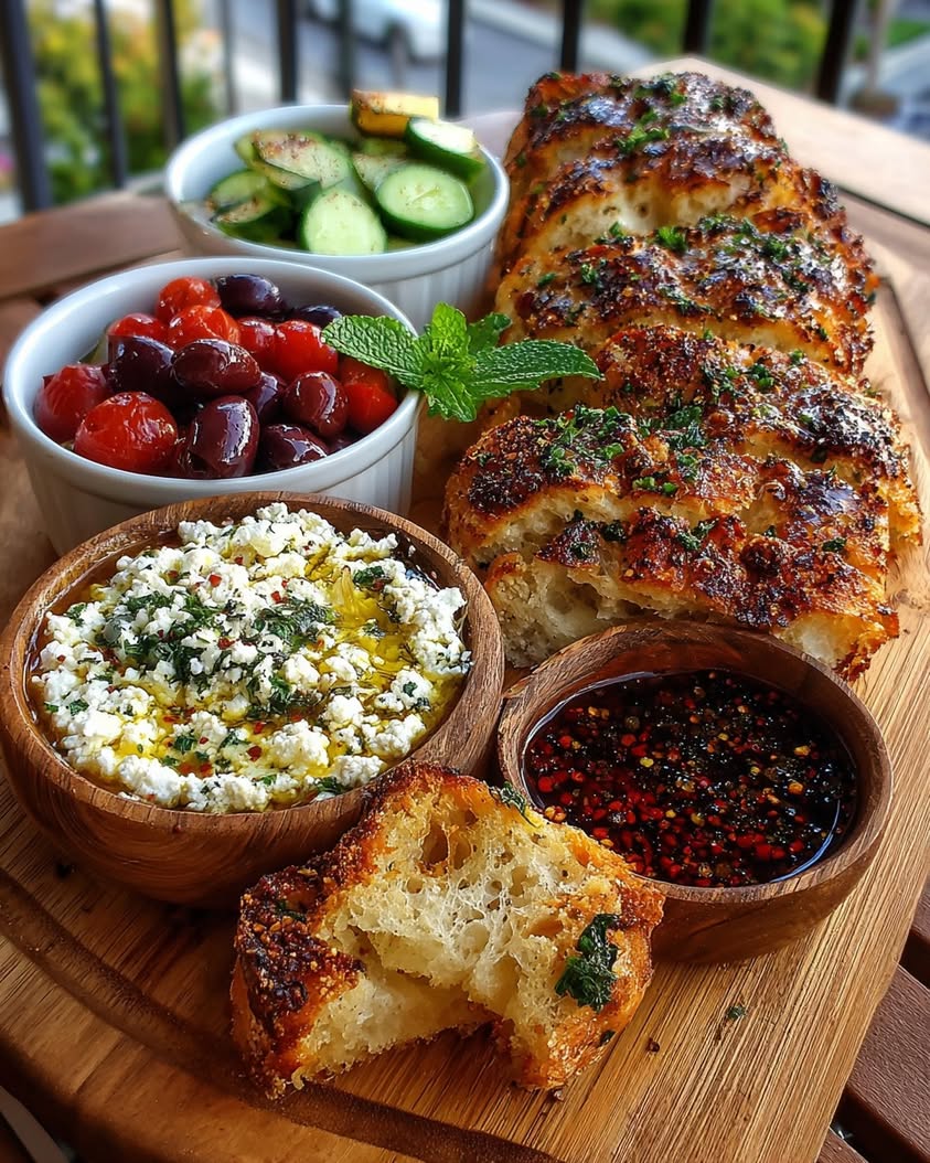 Mediterranean Bread and Feta Board 3 rustic mediterranean bread feta board