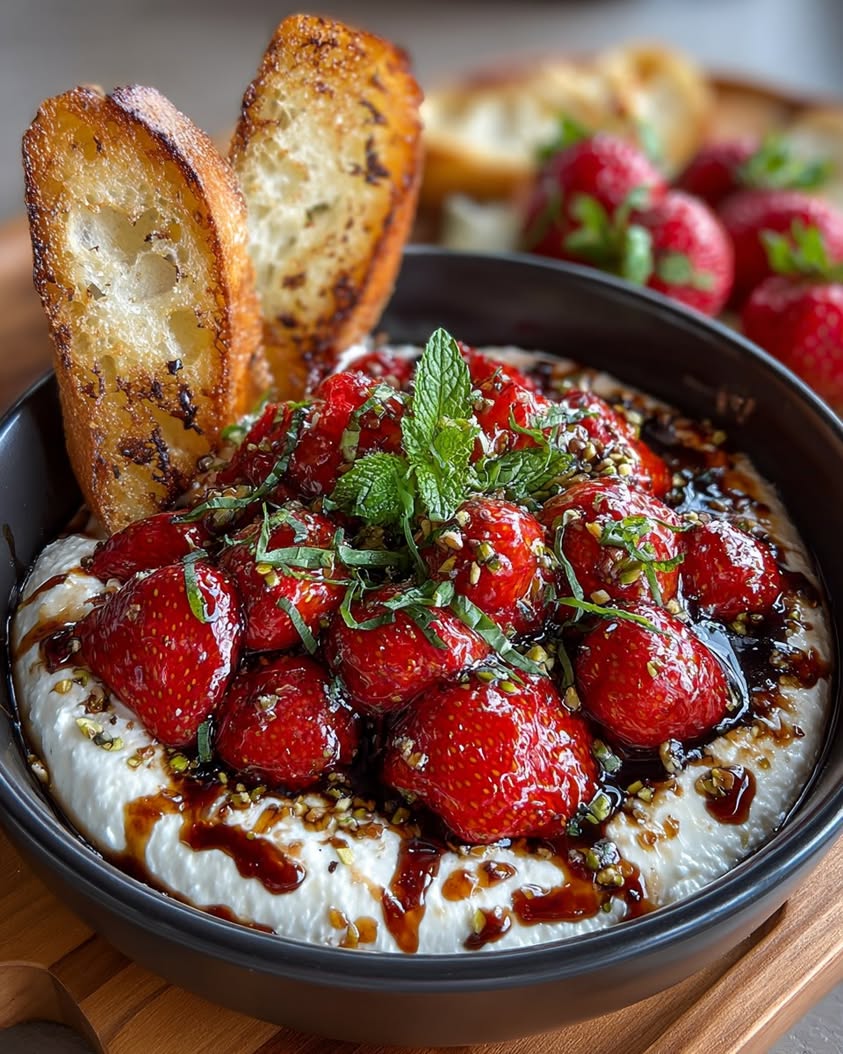 Whipped Feta with Roasted Strawberries 3 whipped feta roasted strawberries balsamic 1