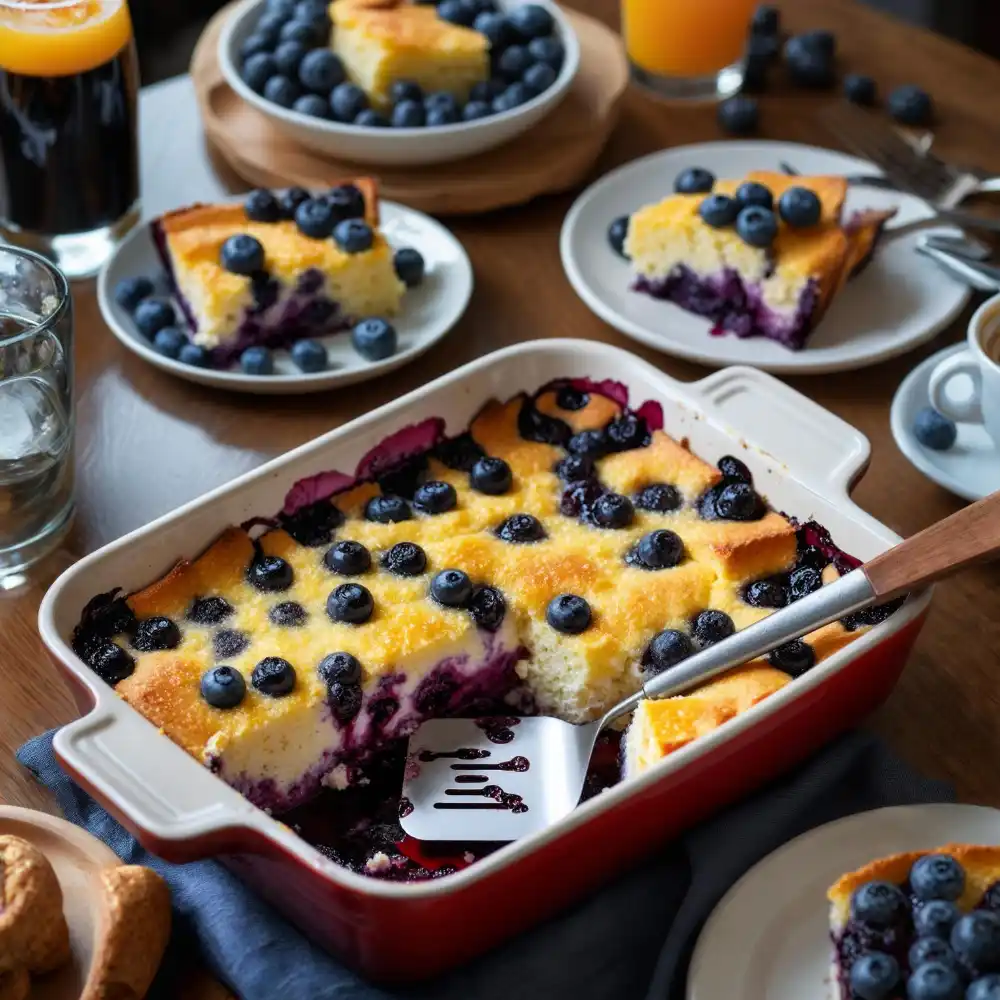 Served slice of blueberry cottage cheese bake