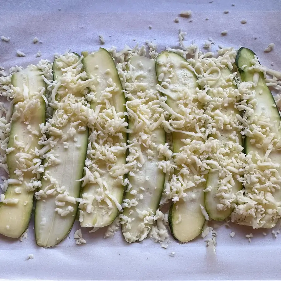 Ingredients for zucchini breadwich on marble surface