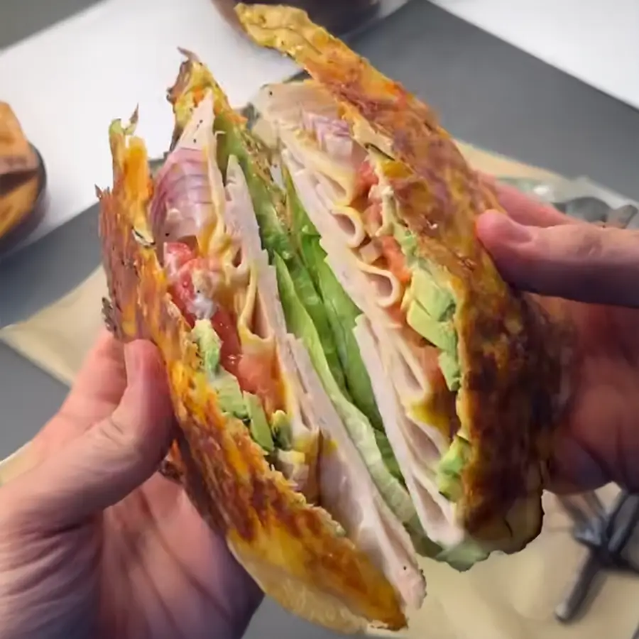 Zucchini breadwich sandwich slices on cutting board