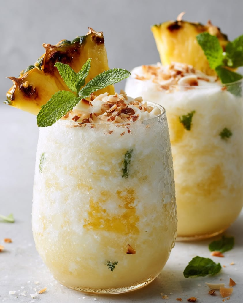charred pineapple coconut slush mocktail