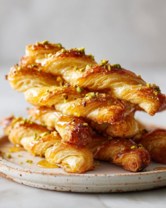 hot honey pistachio pastry twists