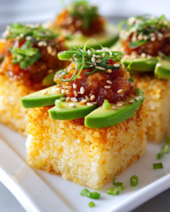Irresistible Spicy Tuna and Avocado Crispy Rice Bites Recipe